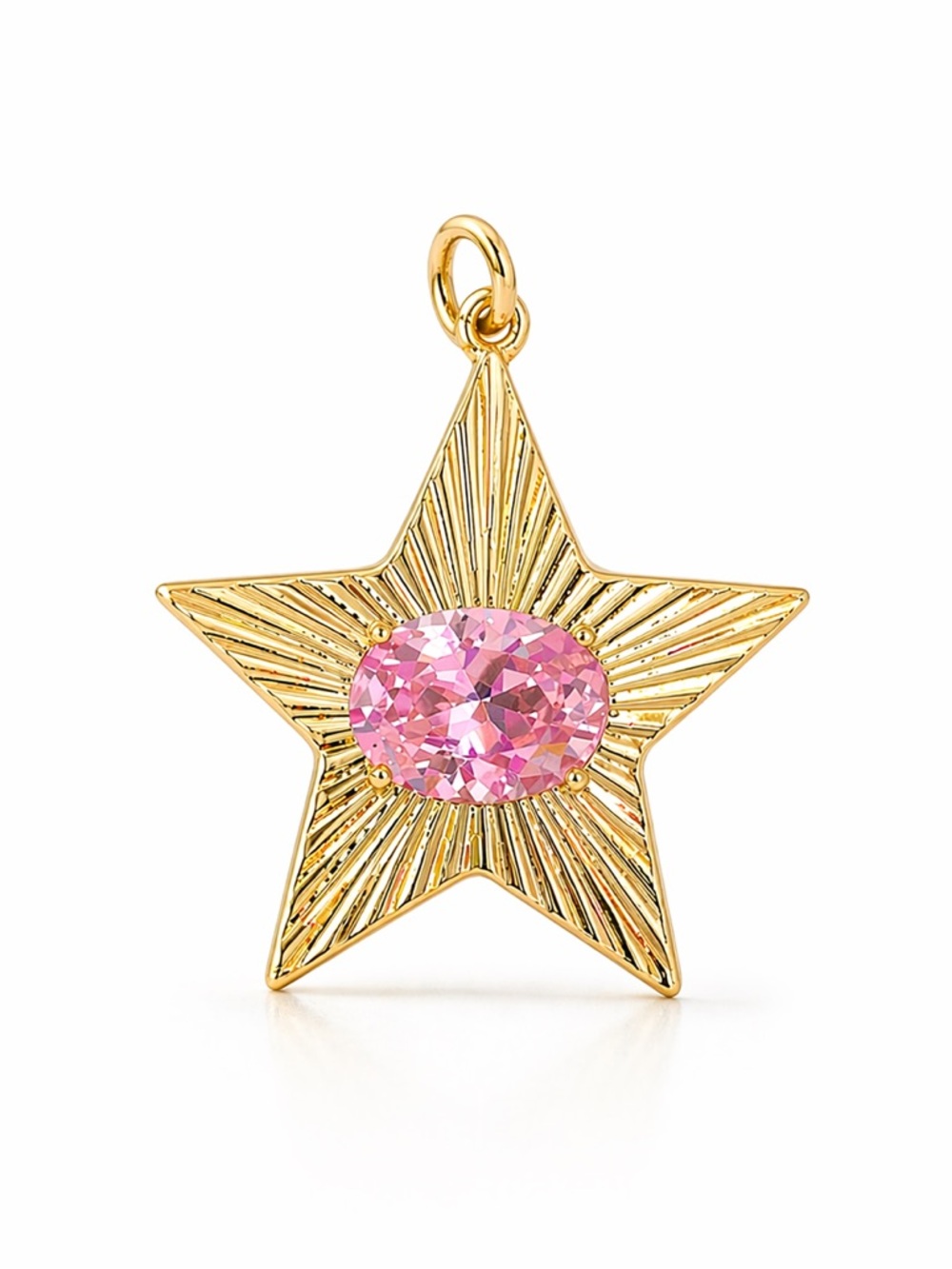 Gold fluted star charm pendant | fluted star charm | east/west pink sapphire